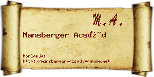 Mansberger Acsád névjegykártya